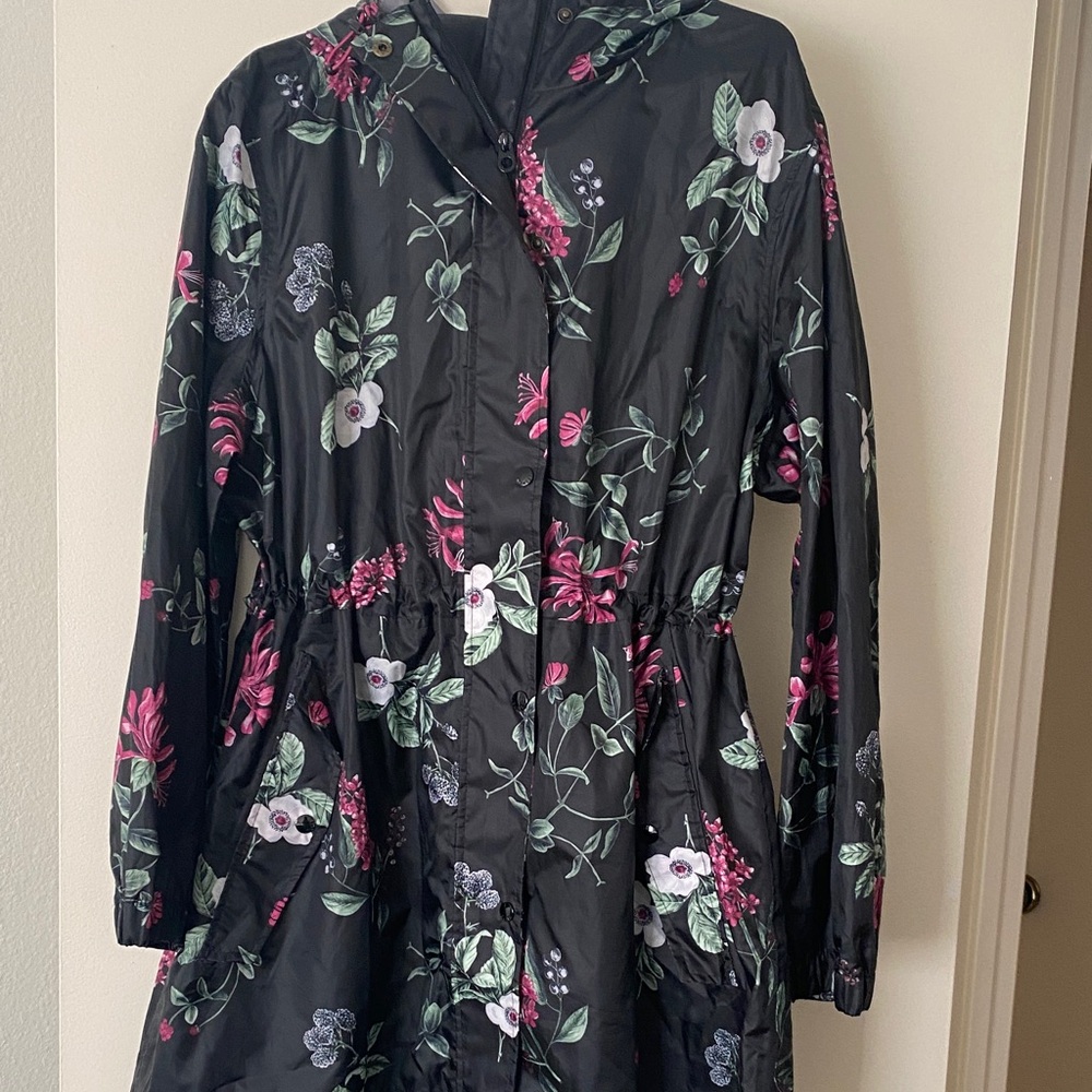 Joules Floral Black Hooded Raincoat